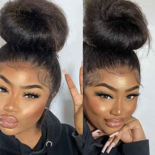 Sunber Straight Human Hair Wig 4C Kinky Edge Yaki Straight Skin Melt 13x4 Lace Front Human Hair Wigs 12A Remy Hair Pre Plucked With Native Baby Hair Kinky Straight Wigs 180% Density 20Inch - Image 9