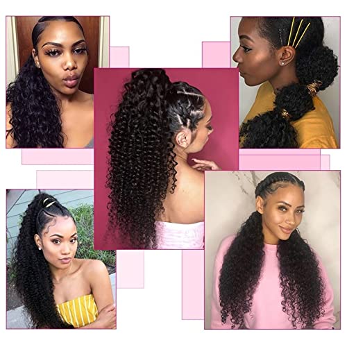 Ponytail Extension Brazilian Human Hair Ponytail Kinky Curly Drawstring Ponytail Hair Extensions Brazilian Remy Hair Clip In Curly Ponytail Hairpieces for Black Women Curly Drawstring Ponytail (Color - Image 7