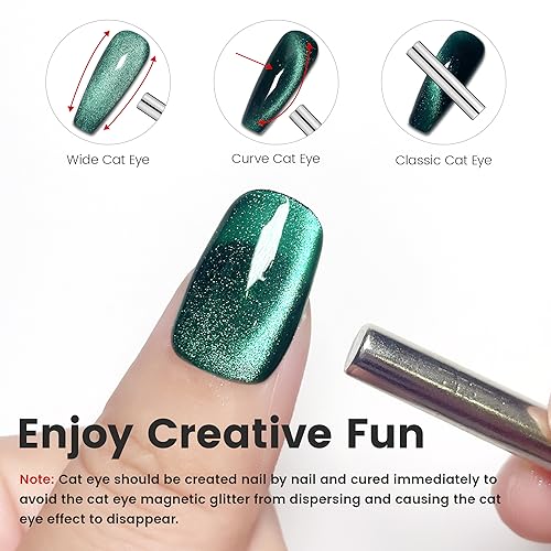 Likomey 15ml Cat Eye Gel Nail Polish Kit with Green Holographic Glitter UV LED Lamp - Image 3