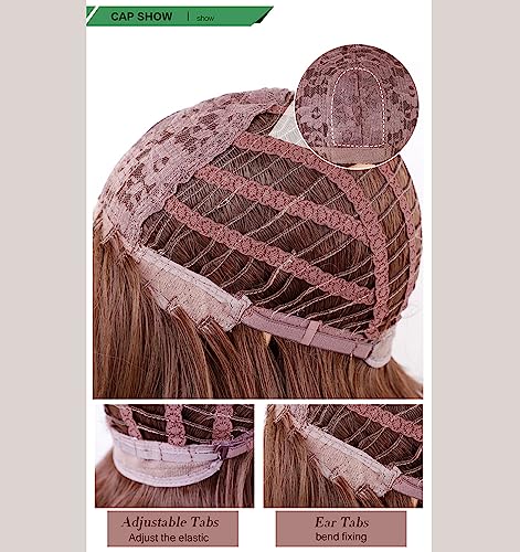 Honey Blonde Wigs with Bangs, Ombre Brown to Blonde Synthetic Hair Wig, Middle Part Shoulder Length Part Natural Straight Wigs for Women, VEDAR-163 - Image 7