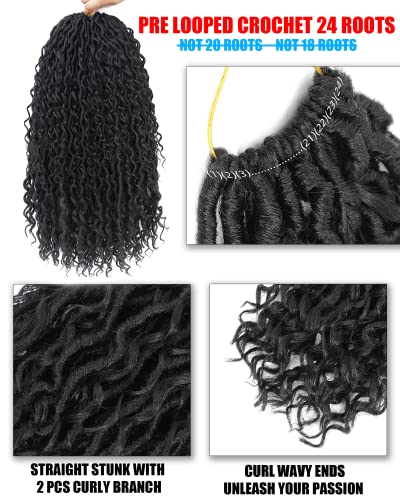 18 inch 6 Packs 144 Strands New Goddess Locs Crochet Hair-Pre Looped Faux Locs with Bohemian Curly Branch,Natural Black Soft River Locs Synthetic Hair Extensions for Black Women(1B) - Image 4