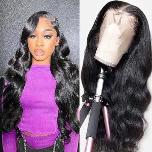 Lace Front Wigs Human Hair Pre Plucked 13x4 Body Wave Virgin Hair Transparent Lace Frontal Wig 32 Inch 150% Dencity Glueless