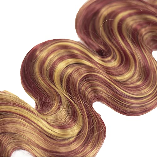 P27/99J Bundles Burgundy Body Wave Human Hair Bundles 20 22 24 Inch Brazilian Two Tone Blonde Mixed With Burgundy Bundles Human Hair Unprocessed Virgin Hair 3 Bundles 99j Bundles Hair Extensions - Image 5