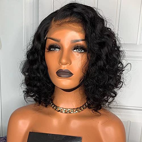 HD Invisible Human Hair 13X6 Lace Front Wigs Deep Side Parting Short Curly Brazilian Remy Hair Glueless Wigs HD Transparent Lace Short Bob Deep Wave Human Wigs 150% Density 10Inch - Image 2
