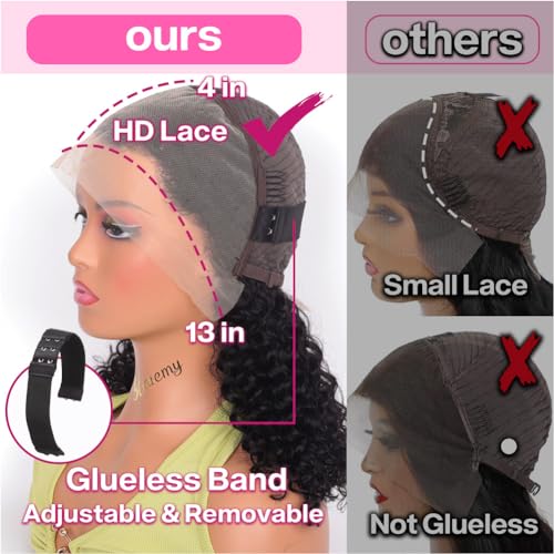 Curly Bob Wig Human Hair Glueless 13x4 HD Wet and Wavy Short Jerry Curly Lace Front Bob Wigs for Black Women Human Hair Pre Plucked Natural Hairline with Baby Hair Wear and Go 14 Inch - Image 4