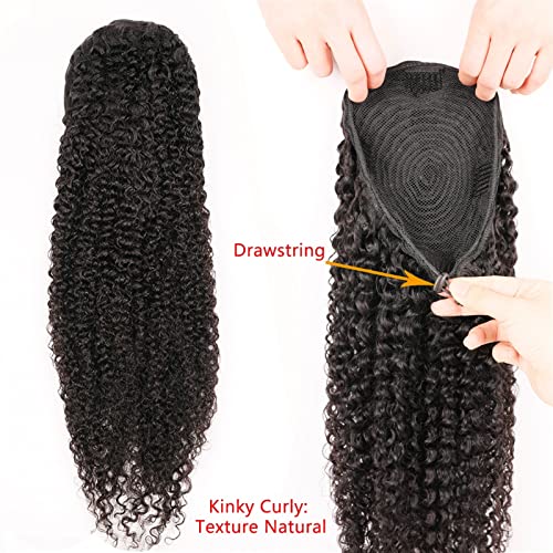 Ponytail Extension Kinky Curly Drawstring Ponytail Remy Human Hair 12-26 Inch Long Brazilian Cury Ponytail Clip In Extensions 100g/150g For Women Fake Hair (Color : Kinky Curly, Size : 20Inch 100g) - Image 3