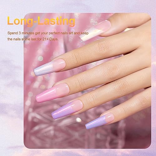 RARJSM Nail Art Painted Nail Polish Set and 6 Sunset Colors Light Purple Blue Pink Red Gold Shimmer Mermaid Swirl Thread Gel Nail Polish Set - Image 7