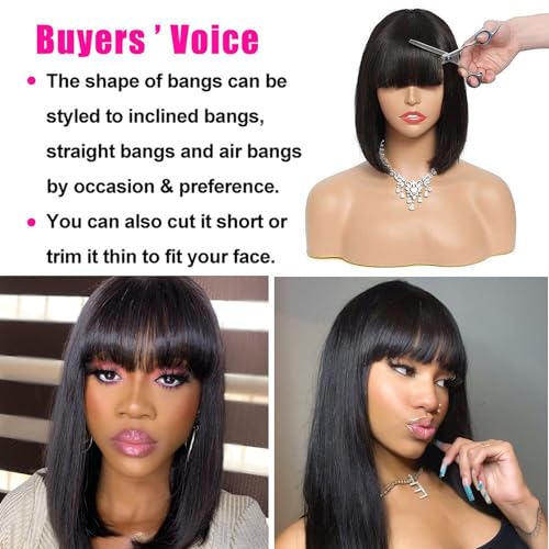 ALIMICE 16 Inch Silky Brazilian Virgin Straight Human Hair Wig with Bangs for Women - Image 7