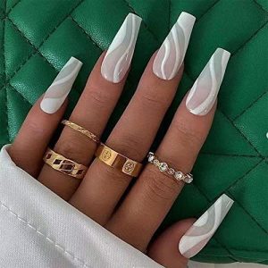 24 Piece Lime Green Wavy Medium Coffin Press On Nails Full Cover Set