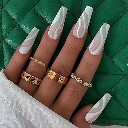 24 Piece Lime Green Wavy Medium Coffin Press On Nails Full Cover Set