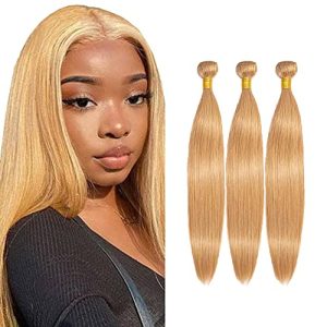 Honey Blonde 27 Straight Remy Human Hair Bundles 14 Inch 8A 3 Pack Set