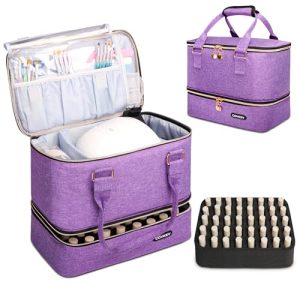 Purple Nail Polish Organizer Case for 40 Bottles, Nail Lamp, and Manicure Tools