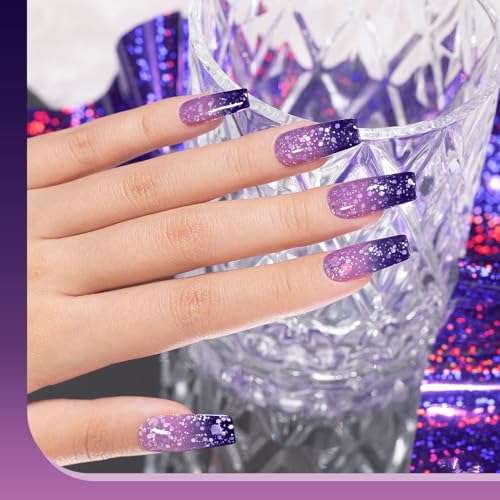 RARJSM Color Changing Gel Nail Polish 15ML Deep Purple to Light Purple Glitter Temperature Change Gel Polish Soak off UV Thermal Mood Changing Gel nail polish for Home Salon Manicure Nail Art - Image 2