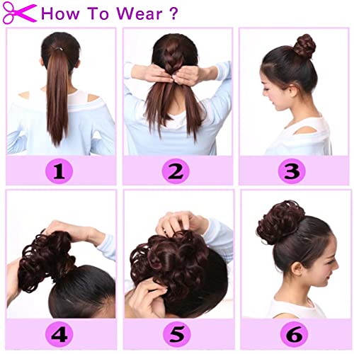 ILUU 2-Piece Curly Updo Synthetic Hair Extensions Brown Light Pink Women - Image 4
