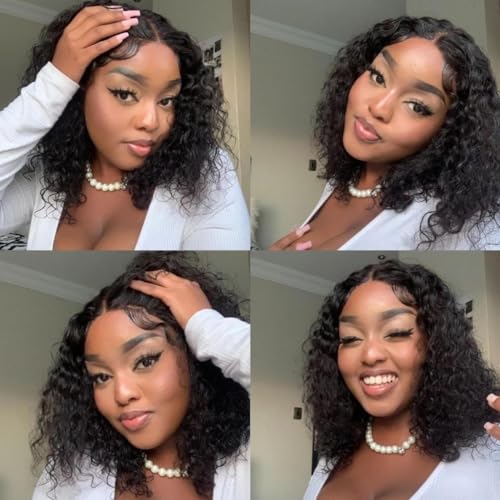 Wear and Go Glueless Wigs Human Hair Pre Plucked Pre Cut for Beginners Deep Wave Bob Wig Human Hair Lace Front Wigs for Black Women Upgraded No Glue Curly 4x4 HD Lace Closure Wigs Human Hair 12 Inch - Image 9