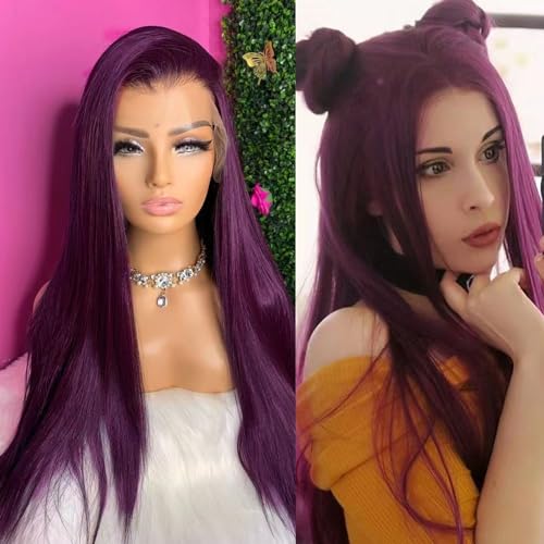 Dark Purple Lace Front Wigs Long Straight Glueless Purple Wigs for Black Women Synthetic Lace Front Wig with Natural Hairline for Cosplay…