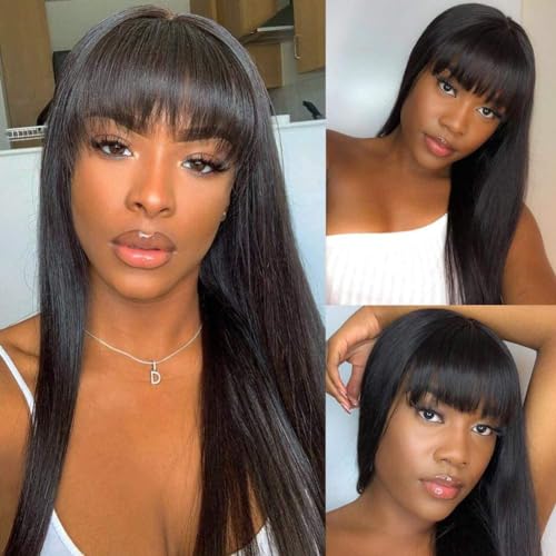 ALIMICE 16 Inch Silky Brazilian Virgin Straight Human Hair Wig with Bangs for Women - Image 8
