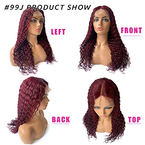 Smavida 18 Inch Burgundy Kinky Curly Human Hair Lace Front Wig 150% Density - Image 4