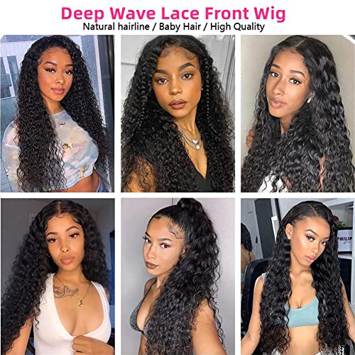 26 inch Deep Wave Frontal Wigs for Black Women Human Hair 200 Density, 13X4 HD Lace Front Wigs Brazilian Virgin Human Hair Long Curly Wig, Glueless Wigs Pre Plucked Natural Hairline with Baby Hair - Image 5