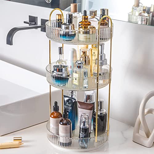 Rotating Makeup Organizer for Vanity 3 Tier, High-Capacity Skincare Clear Make Up Storage Perfume Organizers Cosmetic Dresser Organizer Countertop 360 Spinning (Transparent white) - Image 8
