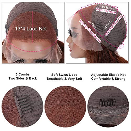 UNICE Reddish Brown 13x4 Lace Front Wig Human Hair 180% Density Bleached Knots for Women Body Wave Copper Red Glueless Human Hair Frontal Wigs Pre Plucked with Baby Hair 22 inch - Image 4