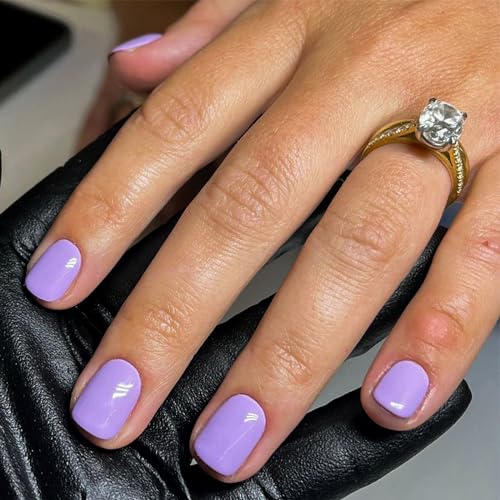 Purple Press on Nails Short Square,EIOAUY Fake Nails Full Cover False Nails Short Stick on Nails,Acrylic Nails Press ons,Glossy Artificial Nails Glue on Nails for Women Girls 24 Pcs - Image 2