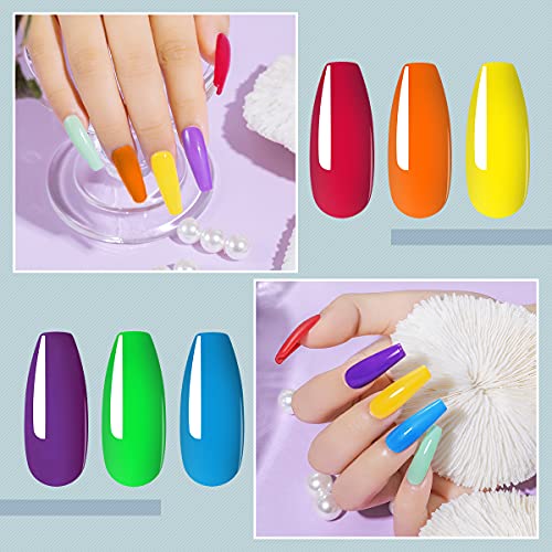 ROSALIND Neon Rainbow Poly Nail Gel Set, 6 Colors Neon Green Yellow Orange Purple Red Poly Extension Gel Kit Long Lasting Soak Off Gel Builder Poly Nail Gel DIY Art Salon for Women - Image 3