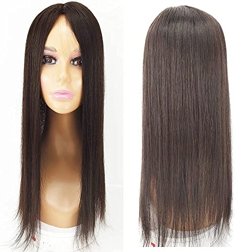 6inx6in Long Straight Human Hair Topper 4 Clips in perimeter Silk Top Hair Pieces for Women Breathable Silk Top Base European Hair (Medium Brown, 22 inches), 22 Inch, 1312-A - Image 7