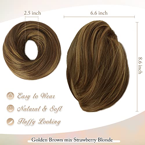 BARSDAR Hair Bun Ponytail Extension Straight Synthetic Fully Short Ponytail Bun Extensions Hairpieces Easy Elastic Scrunchies Hair Bun for Women- Brown mix Strawberry Blonde - Image 2