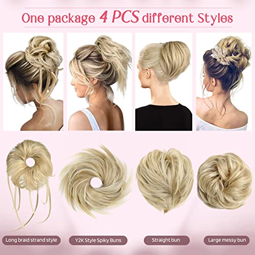 HOOJIH 4 Piece Wavy Tousled Blonde Messy Bun Hair Extensions for Women - Image 2