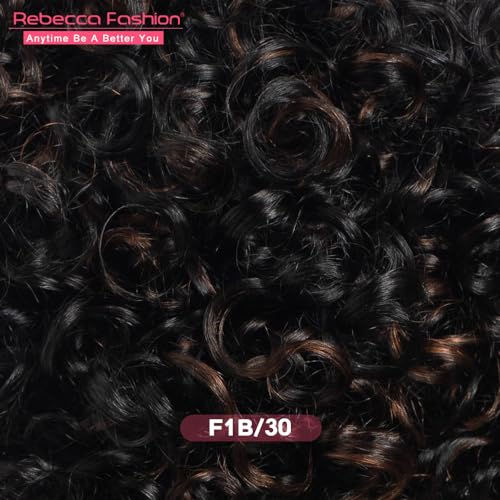 Rebecca Fashion Short Curly Wigs with Bangs Human Hair 8" Curly Wigs for Black Women Black Mixed Brown Color 150% Density Brazilian Virgin Hair (F1B/30) - Image 6