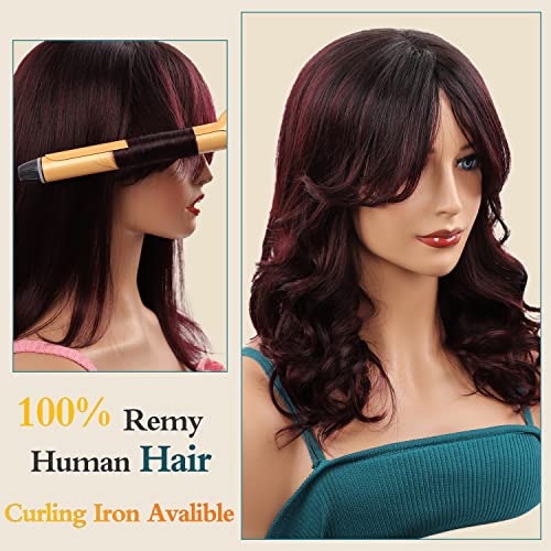 Missmizz Burgundy Long Layered Straight Human Hair Wig for Women Natural Hairline - Image 4