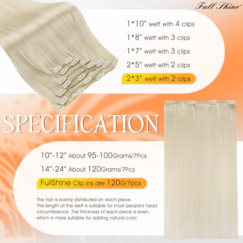Full Shine Blonde Human Hair Clip in Extensions Invisible Hair Extensions Clip in Human Hair Platinum Blonde Hair Extensions Clip ins Straight Remy Hair 22 Inch 150g - Image 2