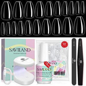 Saviland 500pc Ballerina Nail Kit with Glue and UV Lamp for All Your Nail Art Needs