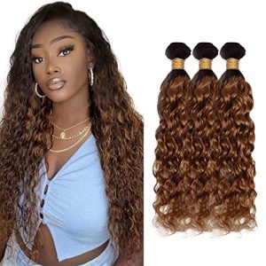 1b/30 Human Hair Bundles Ombre Water Wave Bundles 14 14 14 Inch 3 Bundles Peruvian Virgin Ombre Brown Human Hair Weave Double Weft 2 Tone Water Wave Bundles Color #30