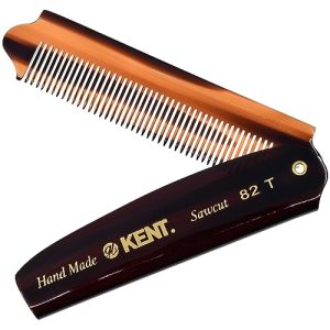 Kent 82T 4" Handmade Folding Pocket Comb for Men, Fine Tooth Hair Comb Straightener for Everyday Grooming Styling Hair, Beard or Mustache, Use Dry or with Balms, Saw Cut Hand Polished, Made in England