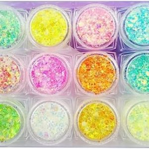 Nail Powder Glow in The Dark Body Face Glitter Gel 12 Color Luminescent Fluorescent Thick Glitter Self Adhesive Black Glitter for Body/face/Hair/Eyeshadow Carnival Party for Salon (Pink, One Size)