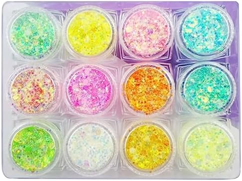 Nail Powder Glow in The Dark Body Face Glitter Gel 12 Color Luminescent Fluorescent Thick Glitter Self Adhesive Black Glitter for Body/face/Hair/Eyeshadow Carnival Party for Salon (Pink, One Size)