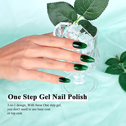 Green Gel Nail Polish Set - 6 Colors 3 IN 1 One Step Gel Polish Kit Misty Gray Dark Green Gel Polish Kit Soak Off LED Nail Lamp Gel Nail Kit DIY Home Halloween Christmas Nails Manicure Gifts for Women - Image 6