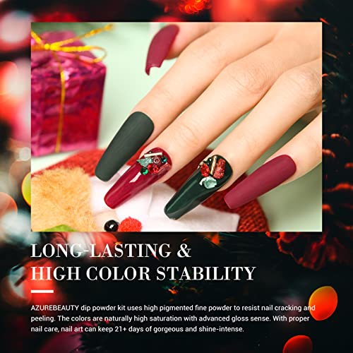 Dip Powder Set, AZUREBEAUTY 6 Colors Glitter Red Green Nail Dipping Powder French Nail Art Gel Manicure Salon DIY at Home Christmas Gifts - Image 4