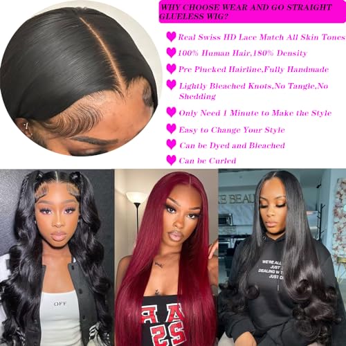 Pre Cut 13x4 HD Lace Glueless Wigs Human Hair Wear and Go Wigs Straight Lace Front Wigs Brazilian Human Hair Wigs No Glue Lace Frontal Wig Human Hair with Baby Hair 180% Density Natural Color 24 Inch - Image 6