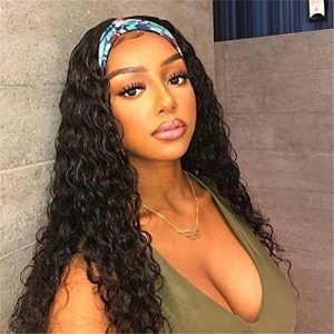FASHION PLUS Human Hair Wig Water Wave,Headband Wig Non Lace Front Wigs For Black Women Wet and Wavy Headband Human Hair Wigs Brazilian Virgin Hair Glueless Machine Made Wigs 150% Density 24 Inch