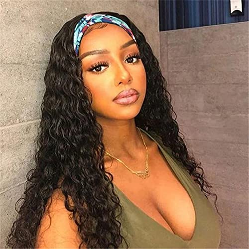 FASHION PLUS Human Hair Wig Water Wave,Headband Wig Non Lace Front Wigs For Black Women Wet and Wavy Headband Human Hair Wigs Brazilian Virgin Hair Glueless Machine Made Wigs 150% Density 24 Inch