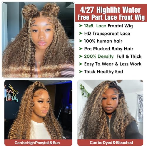 Honey Blonde 22 Inch Water Wave 13x5 Full Lace Human Hair Wig 200% Density - Image 7