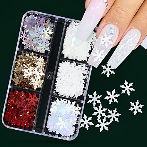 Christmas Snowflake Nail Glitter Sequins 6 Grids Holographic Designs for Festive Nail Art - Image 4