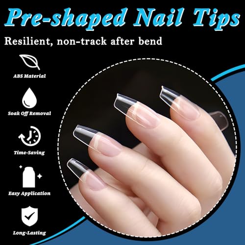 LoveOurHome 600pc Square Gel x Nail Tips Medium Fake Nail Clear False Nail Tips Square Full Cover Artificial Fingernails Soft Gel X Nail Art Tips for Acrylic Nails Gel X Extension Press Nail Making - Image 5