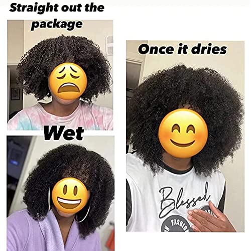Afro Kinky Curly Wig With Bangs 200 Density Full Machine Made Human Hair Wig Scalp Top Wig Brazilian Short Curly Wigs For Black Women Natural Color 16 Inch - Image 8