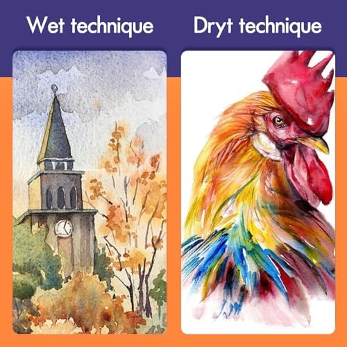 Fuumuui 3Pcs Plein Air Elegant Kolinsky Sable Watercolor Brushes with Watercolor Paint Set 72 Bright Colors, 100% Cotton 6" x 8" Cold Pressed Watercolor Paper Watercolor Palette Masking Tapes - Image 9