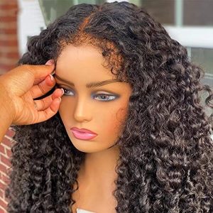 Deep Curly Human Hair Wigs 13X6 Transparent Lace Wig Pre Plucked Bleached Knots With Curly Baby Hair 180 Density Brazilian Remy Glueless Lace Wig for Women Pre Plucked Bleached Knots 24"