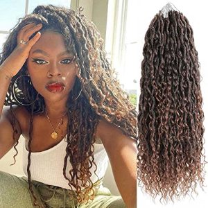 18 Inch 7 Packs Boho Goddess Locs Crochet Hair With Curly Ends,T30 Goddess Faux Locs Crochet Hair For Women Human Hair Pre Looped Hippie River Locs Crochet Braids(18in,7packs,T1B/30#)